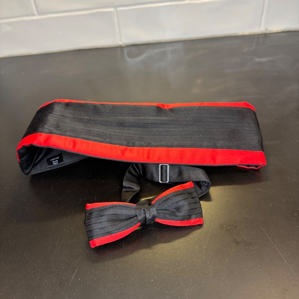 Silk Cummerbund Bow Tie Set Mens Black Red Pleated Formal Tuxedo Accessory